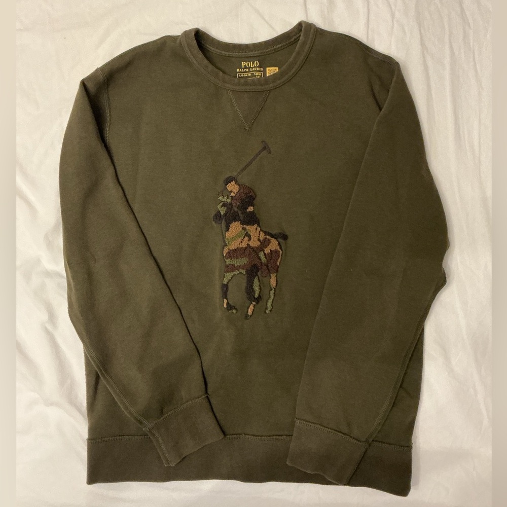 Polo by Ralph Lauren Boys 14-16Y Dark Green Crewneck Sweater EUC